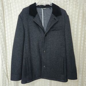 True Measure of a Man Wool Sports Coat Blazer Elbow Patch Gray Black Size Large